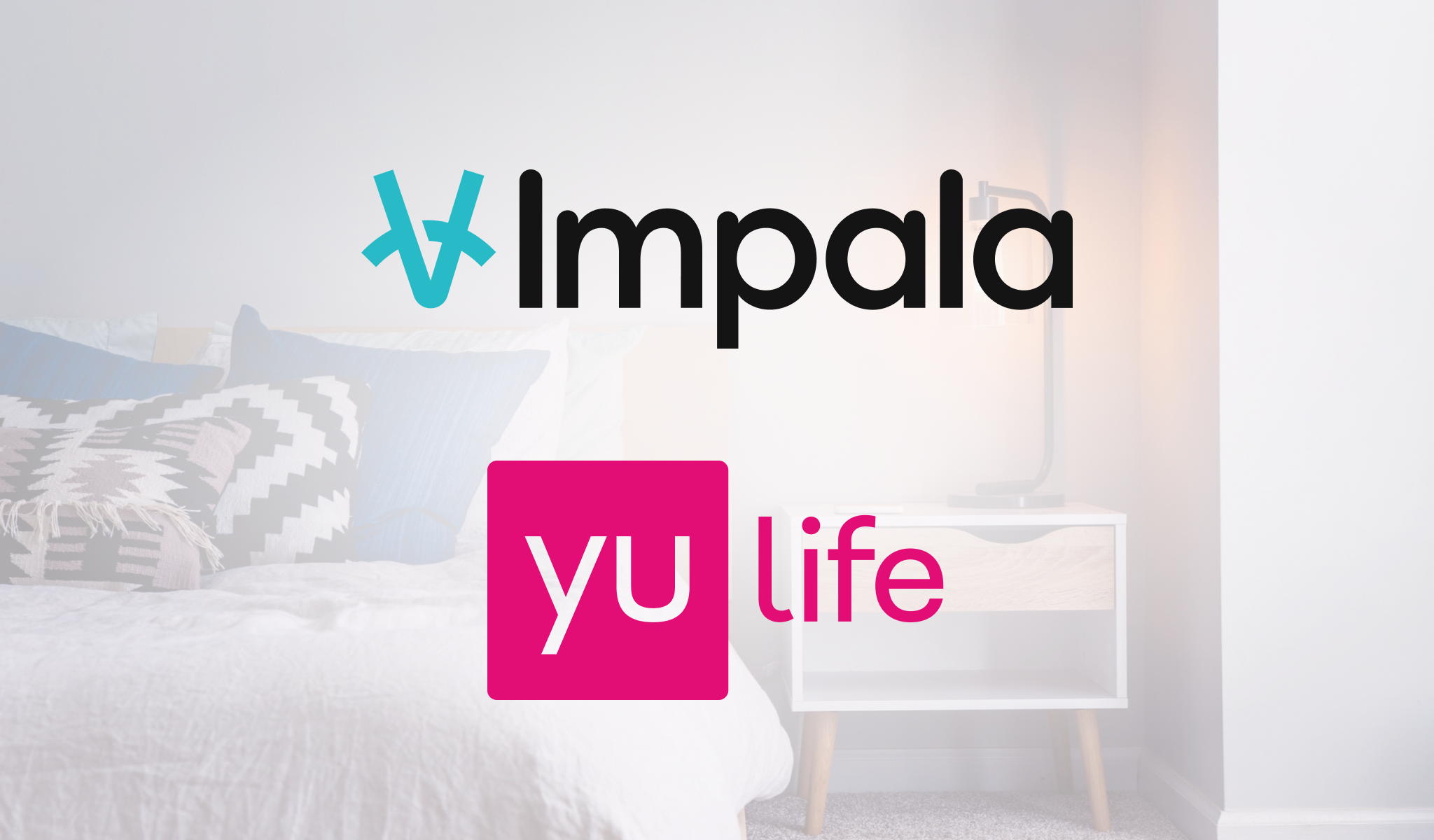 The logos of Impala and YuLife superimposed on a hotel room